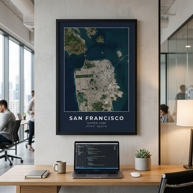 Satellite print of San Francisco in a modern office